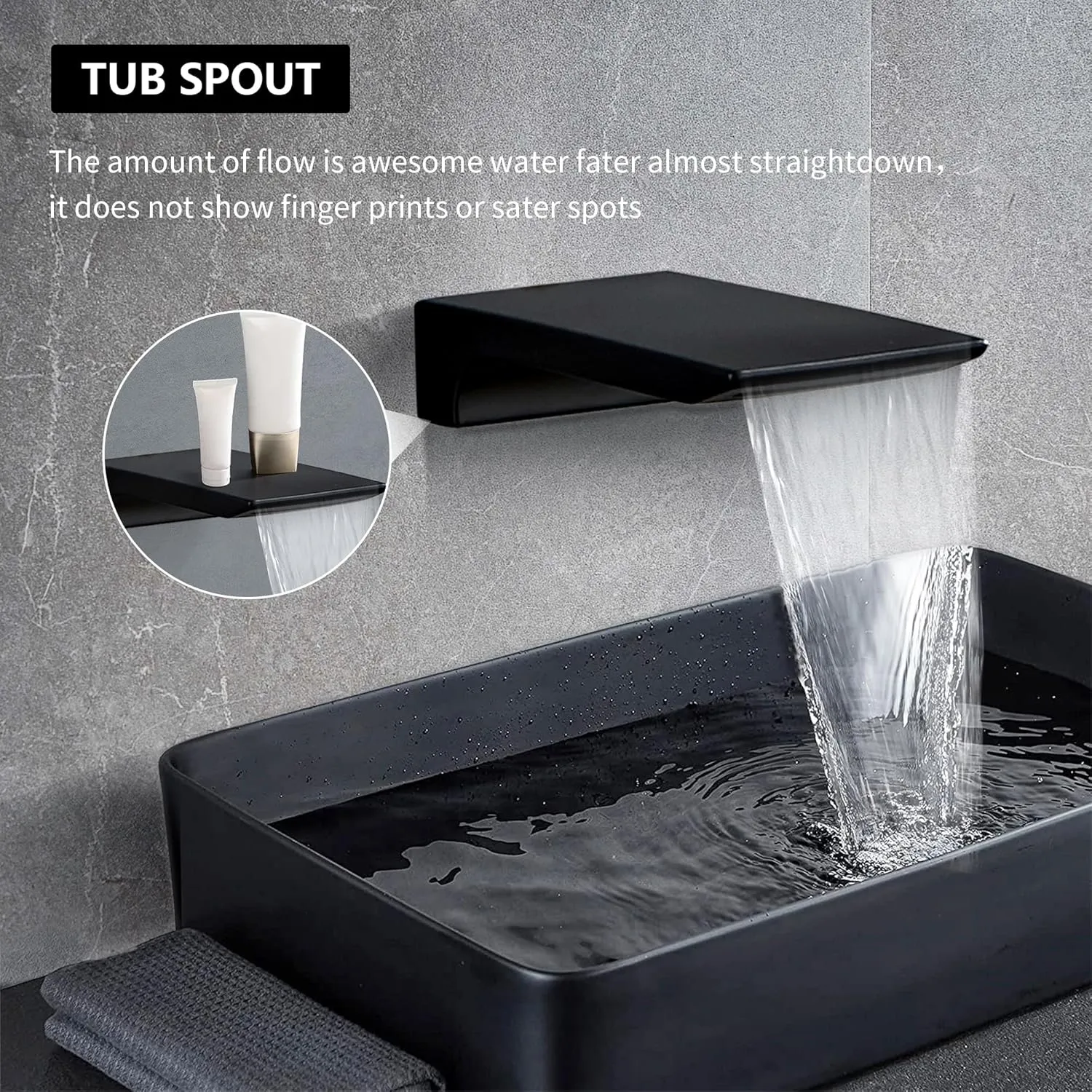 Shower Faucet Set Complete Matte Black Shower System with 10 inch Square Rainfall Shower Head 3-Function Handheld Shower Waterfall Bathtub Spout Rain Shower Combo Set Bathroom Wall Mounted