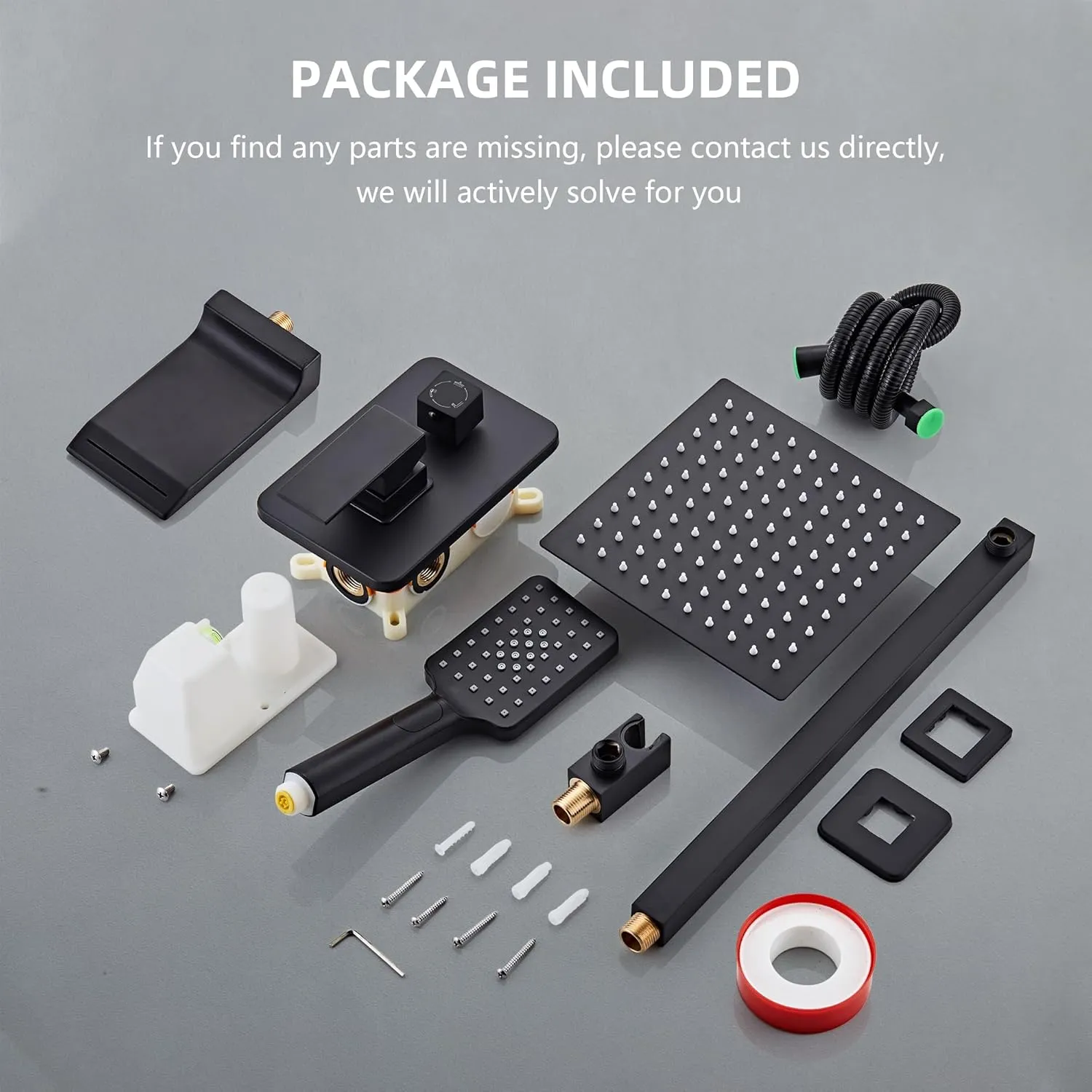 Shower Faucet Set Complete Matte Black Shower System with 10 inch Square Rainfall Shower Head 3-Function Handheld Shower Waterfall Bathtub Spout Rain Shower Combo Set Bathroom Wall Mounted