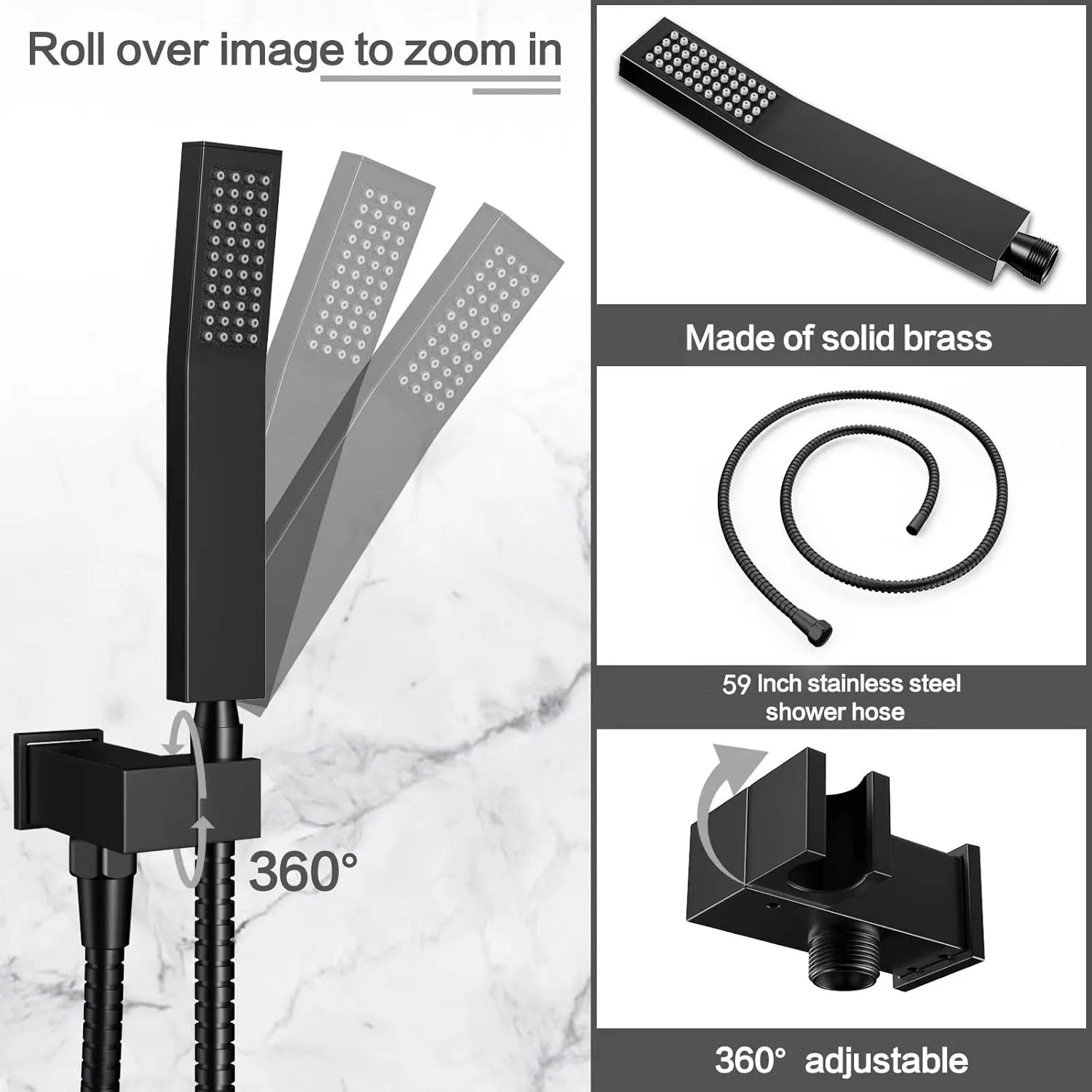 Shower System Rain Shower Faucet Set with Tub Spout,10 inch Bathroom Wall Mounted Waterfall Bathtub Faucet with Handheld Spray and Rough-in Valve Body and Trim kit,Matte Black