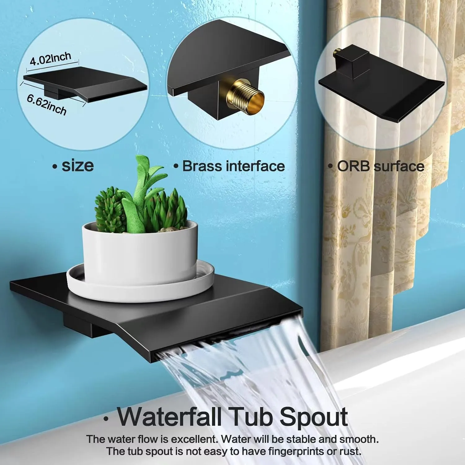 Shower System Rain Shower Faucet Set with Tub Spout,10 inch Bathroom Wall Mounted Waterfall Bathtub Faucet with Handheld Spray and Rough-in Valve Body and Trim kit,Matte Black