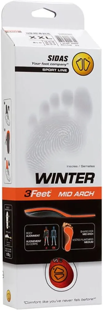 SIDAS Unisex Winter 3Feet Insulated Cushioned Skiing Insoles with EVA Pad for Arch Support, Medium-Arched Feet, X-Large (45-47)