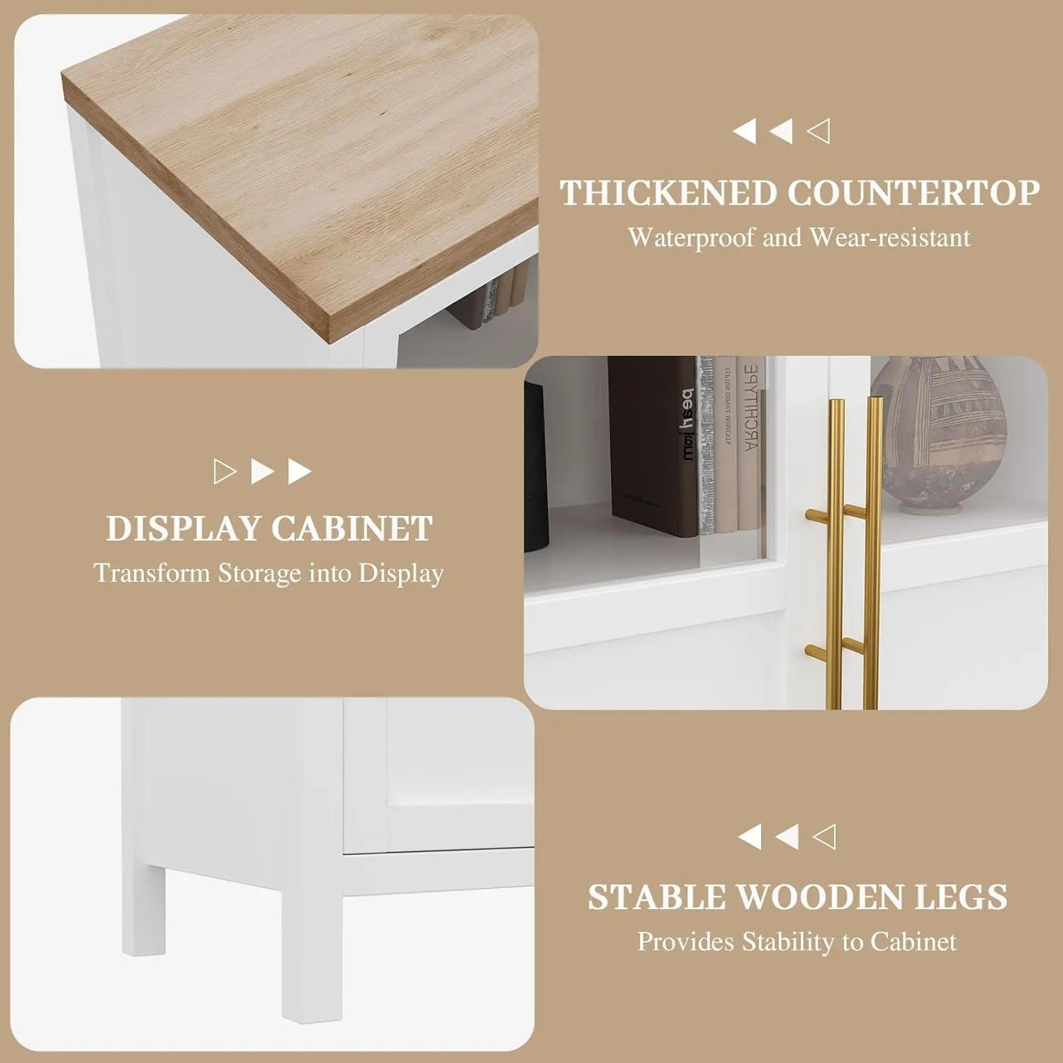 Sideboard Buffet Cabinet with 4 Glass Doors, 55" Large Buffet Cabinet with Storage, Modern Farmhouse Storage Cabinet Table for Kitchen Dining Room, Living Room (Glass with 4 Door, White)