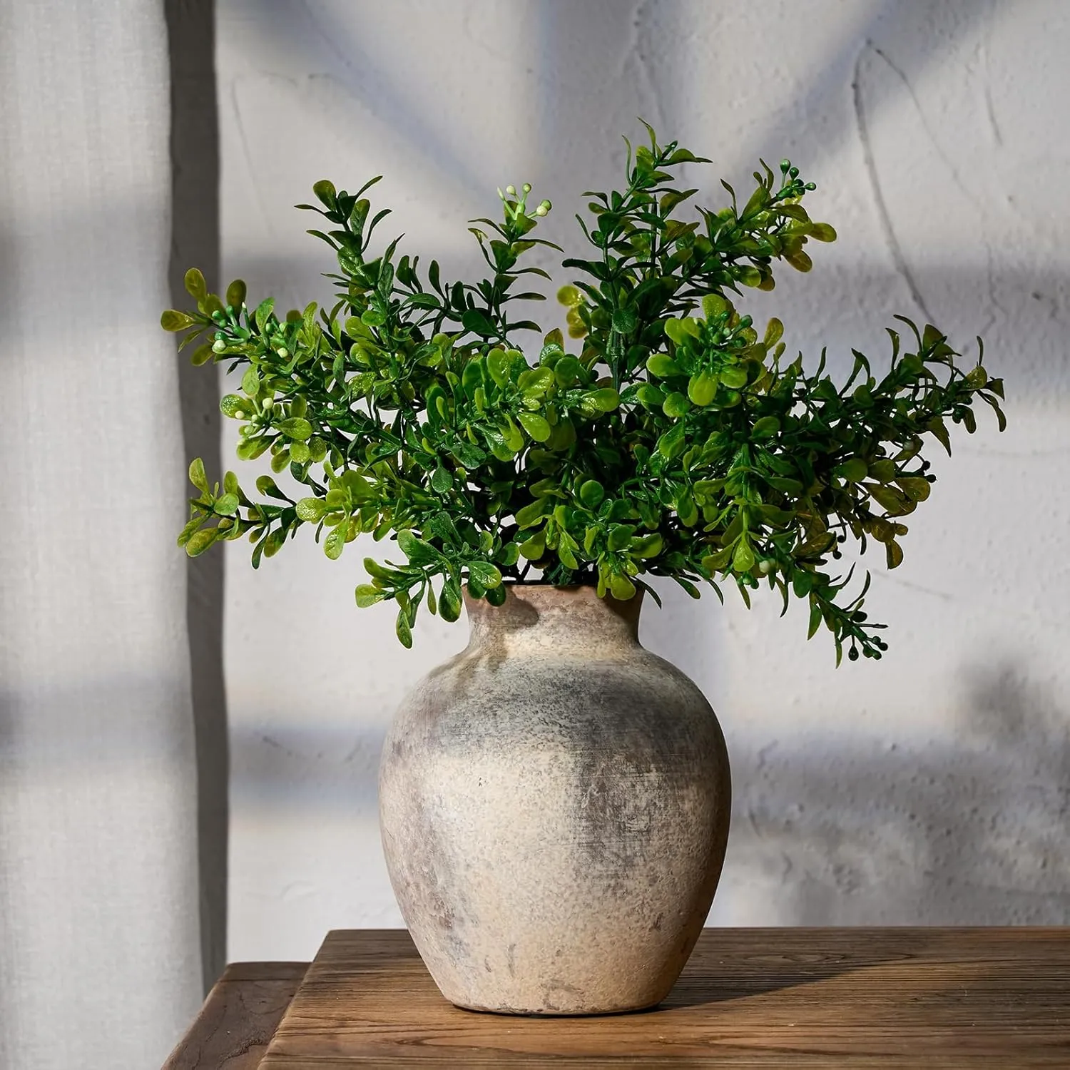 SIDUCAL Ceramic Decorative Flower Vase | 6 Inch Pottery Rustic Farmhouse | Boho | Whitewashed Terracotta Vase for Home Decor, Table, Living Room, Bathroom, Shelf, Mantel Decoration