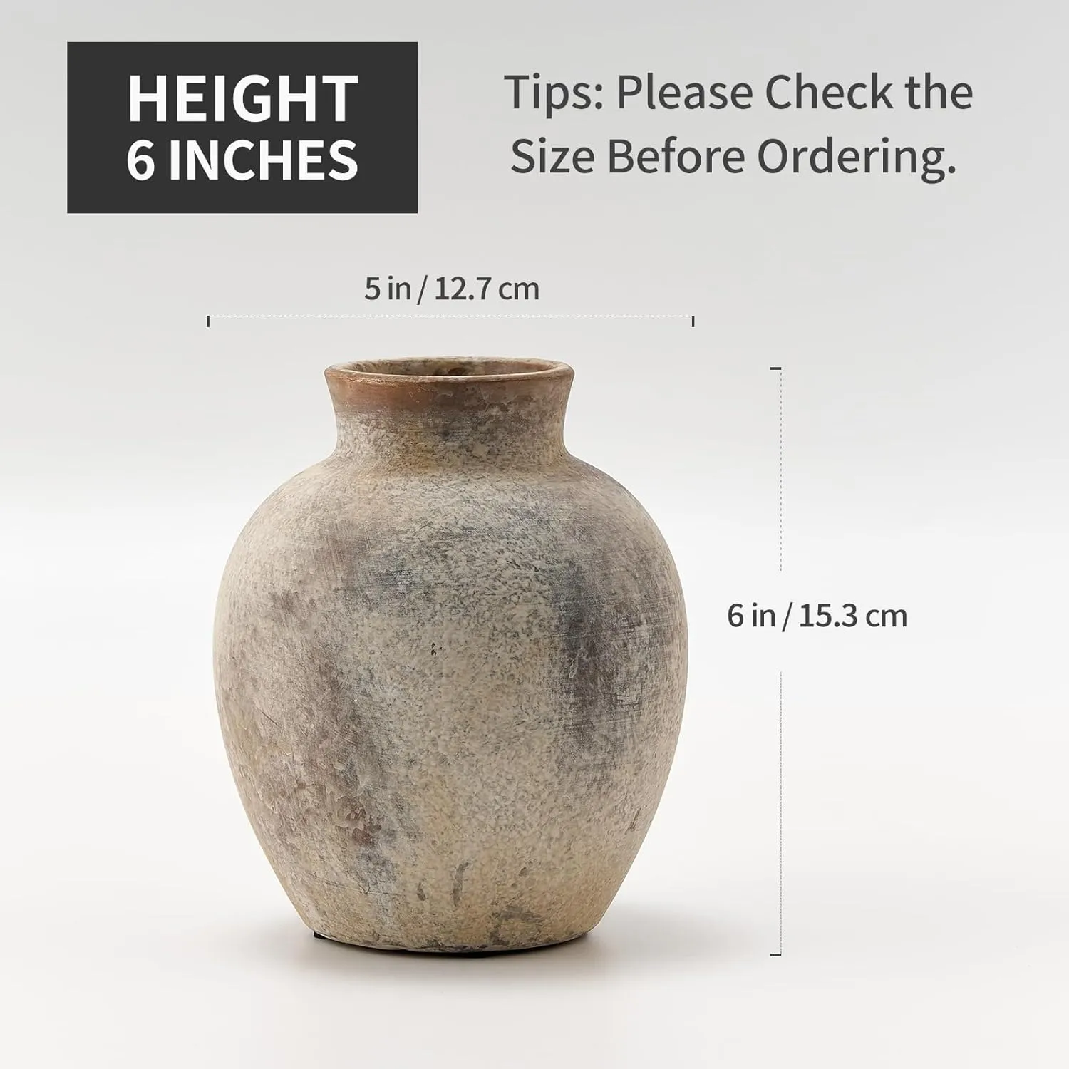 SIDUCAL Ceramic Decorative Flower Vase | 6 Inch Pottery Rustic Farmhouse | Boho | Whitewashed Terracotta Vase for Home Decor, Table, Living Room, Bathroom, Shelf, Mantel Decoration