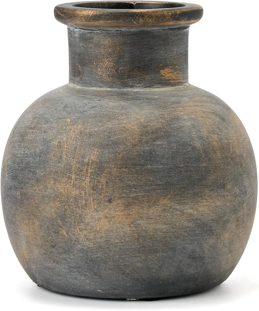 SIDUCAL Ceramic Rustic Farmhouse Vase | 6 Inch Pottery Decorative Flower | Boho | Terracotta Vase for Home Decor Table, Living Room, Bathroom Decoration, Shelf Decor, Mantel, Bronze