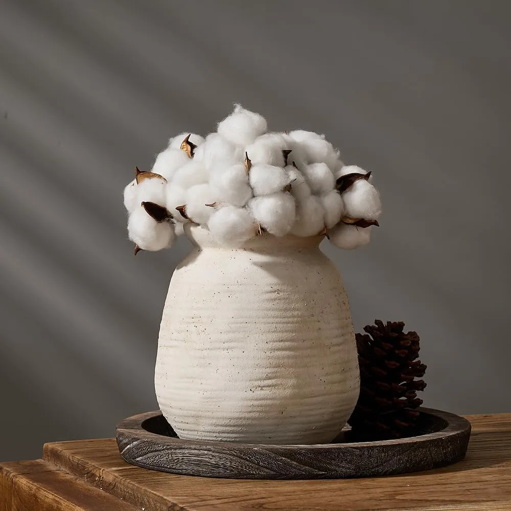 SIDUCAL Ceramic Rustic Farmhouse Vase | 7.3 Inch Pottery Decorative Flower for Home Decor | Sand Glaze Finish Boho Vase for Table, Living Room, Bathroom Decoration, Shelf Decor, Mantel, White