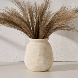 SIDUCAL Ceramic Rustic Farmhouse Vase | 7.3 Inch Pottery Decorative Flower for Home Decor | Sand Glaze Finish Boho Vase for Table, Living Room, Bathroom Decoration, Shelf Decor, Mantel, White