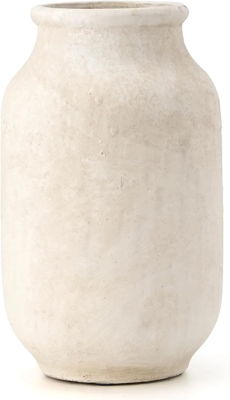 SIDUCAL Rustic Farmhouse Flower Vase | 9.5 Inch Large Ceramic Vase | Pampas Grass | Modern Farmhouse for Home Decor, Table, Living Room Decoration, Shelf Decor, Mantel, White