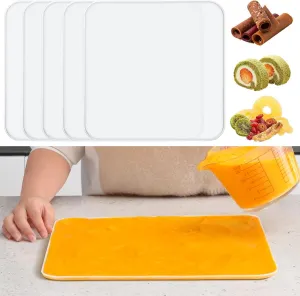 Silicone Dehydrator Trays with Edge, Dehydrator Accessories, 5Pack BPA-Free Fruit Roll Sheets, Used for Dehydrated Food, Fruit Leather, Jerky, Herbs, Meat, Mushroom, Swiss Rolls,14.2" x 14.2"