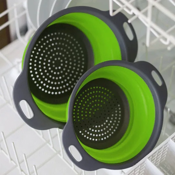 Silicone Foldable Colanders Strainer Drain Basket Fruit Vegetable Cleaning Basket