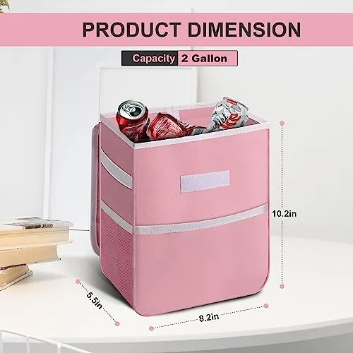 Simple Deluxe 2 Pack Car Trash Can with Lid, Leak-Proof Car Garbage Can with Storage Pockets, Collapsible Multipurpose Car Trash Bag for Car Accessories, 2 Gallon, Pink