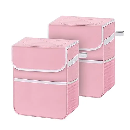 Simple Deluxe 2 Pack Car Trash Can with Lid, Leak-Proof Car Garbage Can with Storage Pockets, Collapsible Multipurpose Car Trash Bag for Car Accessories, 2 Gallon, Pink