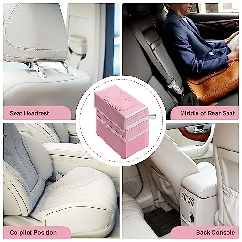 Simple Deluxe 2 Pack Car Trash Can with Lid, Leak-Proof Car Garbage Can with Storage Pockets, Collapsible Multipurpose Car Trash Bag for Car Accessories, 2 Gallon, Pink