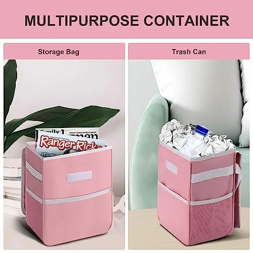 Simple Deluxe 2 Pack Car Trash Can with Lid, Leak-Proof Car Garbage Can with Storage Pockets, Collapsible Multipurpose Car Trash Bag for Car Accessories, 2 Gallon, Pink