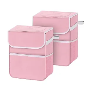 Simple Deluxe 2 Pack Car Trash Can with Lid, Leak-Proof Car Garbage Can with Storage Pockets, Collapsible Multipurpose Car Trash Bag for Car Accessories, 2 Gallon, Pink