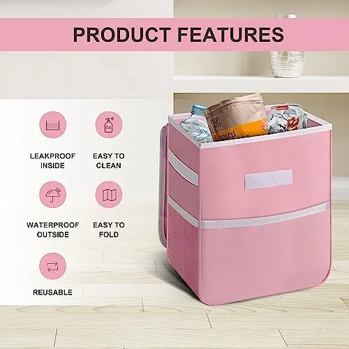 Simple Deluxe 2 Pack Car Trash Can with Lid, Leak-Proof Car Garbage Can with Storage Pockets, Collapsible Multipurpose Car Trash Bag for Car Accessories, 2 Gallon, Pink