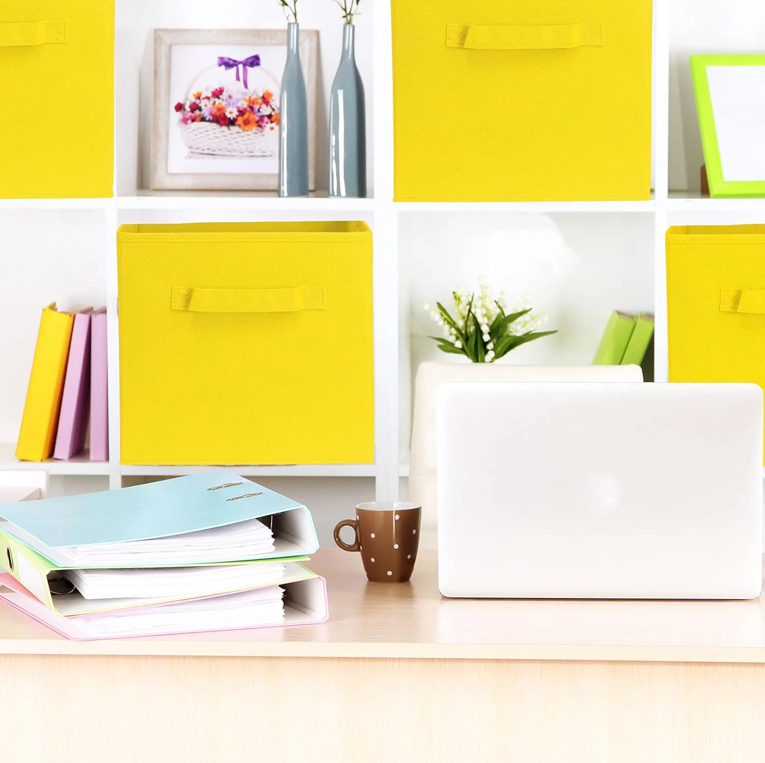 Simple Houseware Foldable Cube Storage Bin - 6 Pack (Yellow)