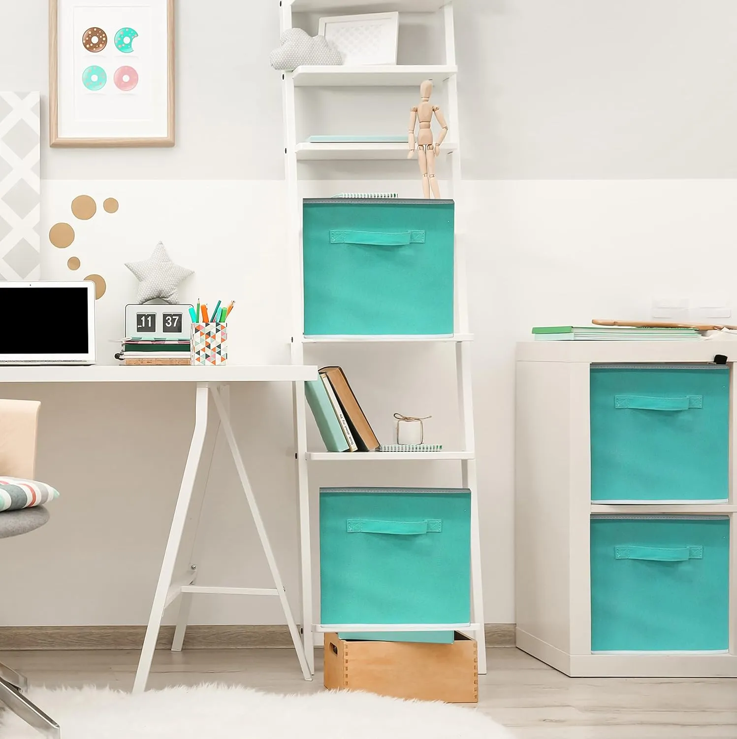 Simple Houseware Foldable Cube Storage Bin, Turquoise - 6 Pack