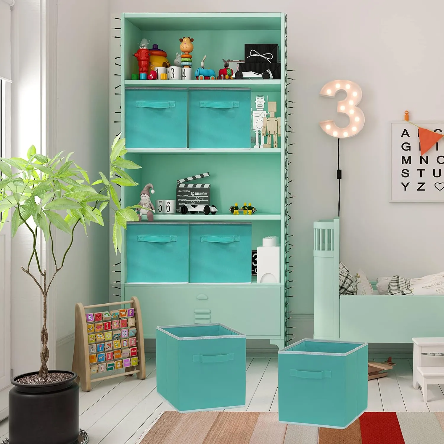 Simple Houseware Foldable Cube Storage Bin, Turquoise - 6 Pack