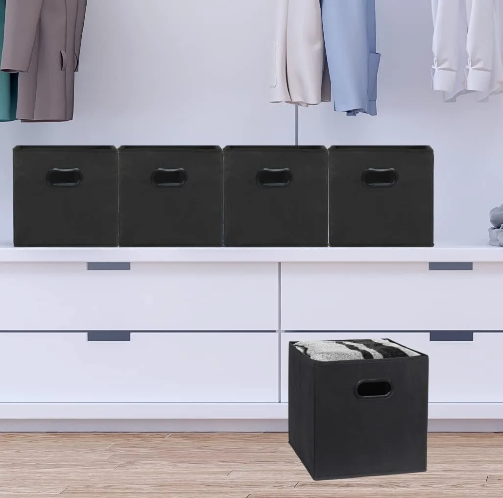 Simple Houseware Foldable Cube Storage Bin with Handle, 11-Inch Black - 6 Pack