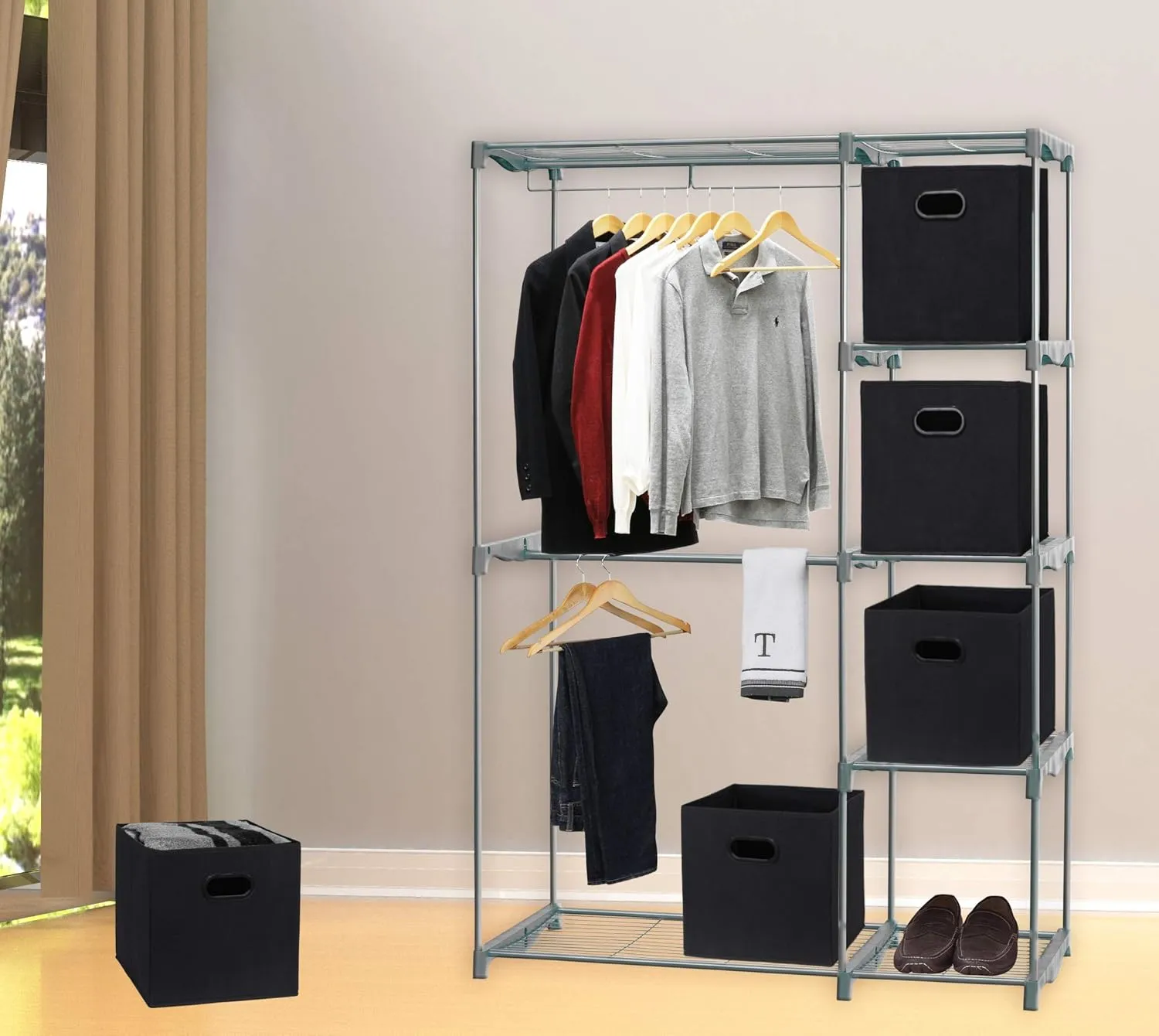 Simple Houseware Foldable Cube Storage Bin with Handle, 11-Inch Black - 6 Pack