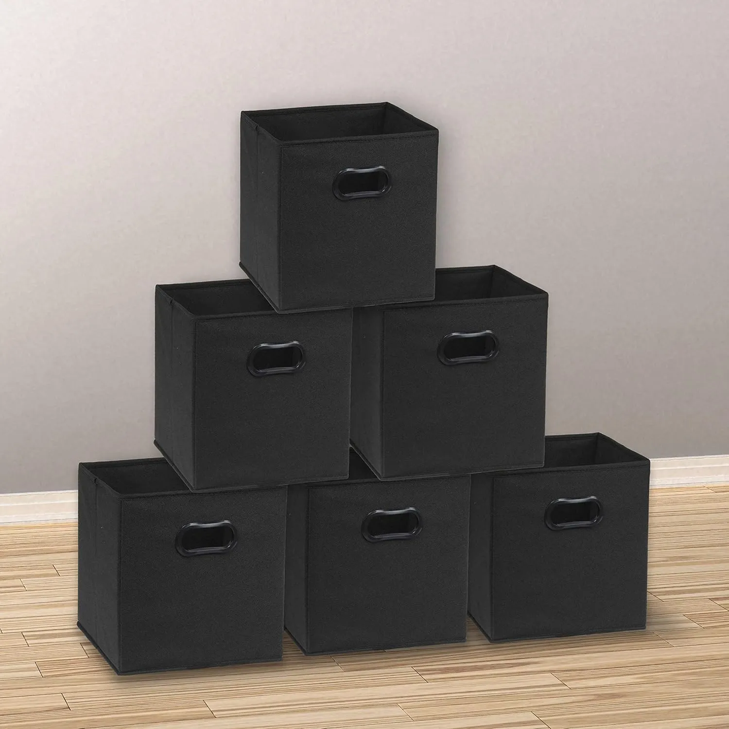 Simple Houseware Foldable Cube Storage Bin with Handle, 11-Inch Black - 6 Pack