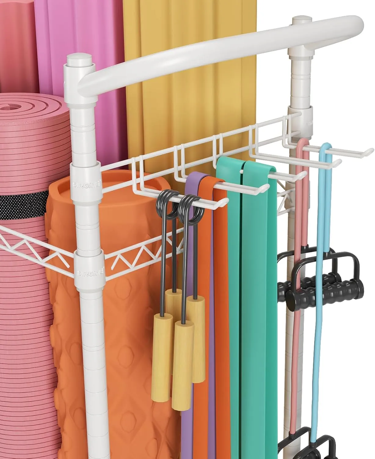 SINGAYE Dumbbell Rack Stand With Yoga Mat Storage, Gym Equipment Organizer, Cart for Workout Room, Home Gym With Hooks and Wheels