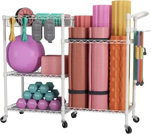 SINGAYE Dumbbell Rack Stand With Yoga Mat Storage, Gym Equipment Organizer, Cart for Workout Room, Home Gym With Hooks and Wheels