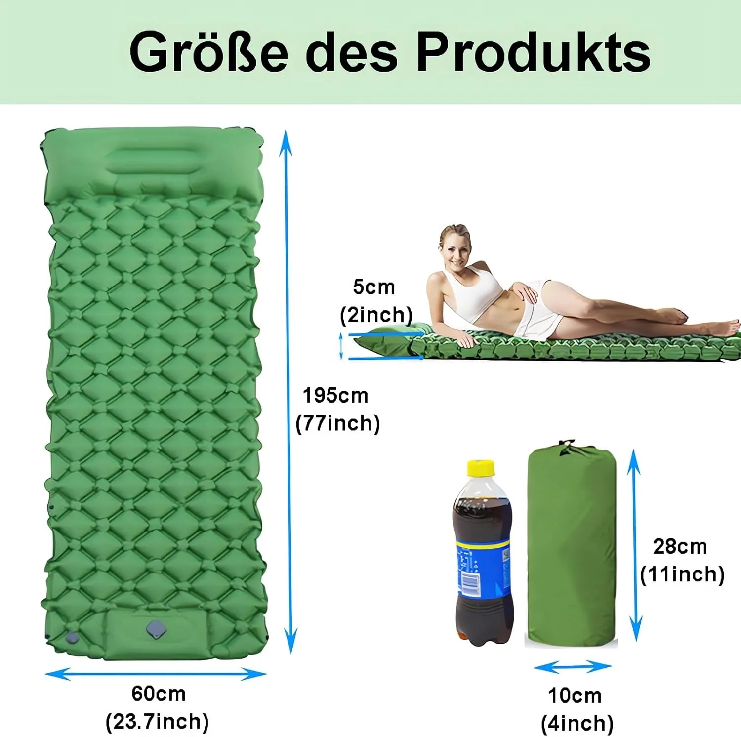 Sleeping Pad Camping Self Inflating Inflatable Air Mattress with Foot Press Pump & Integrated Pillow Ultralight Sleeping Pad Waterproof Outdoor Sleeping Mat