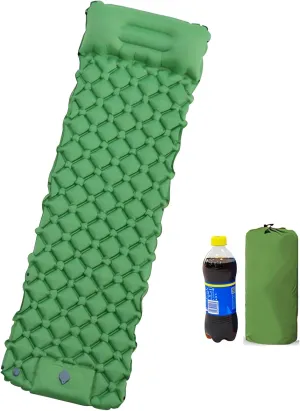 Sleeping Pad Camping Self Inflating Inflatable Air Mattress with Foot Press Pump & Integrated Pillow Ultralight Sleeping Pad Waterproof Outdoor Sleeping Mat