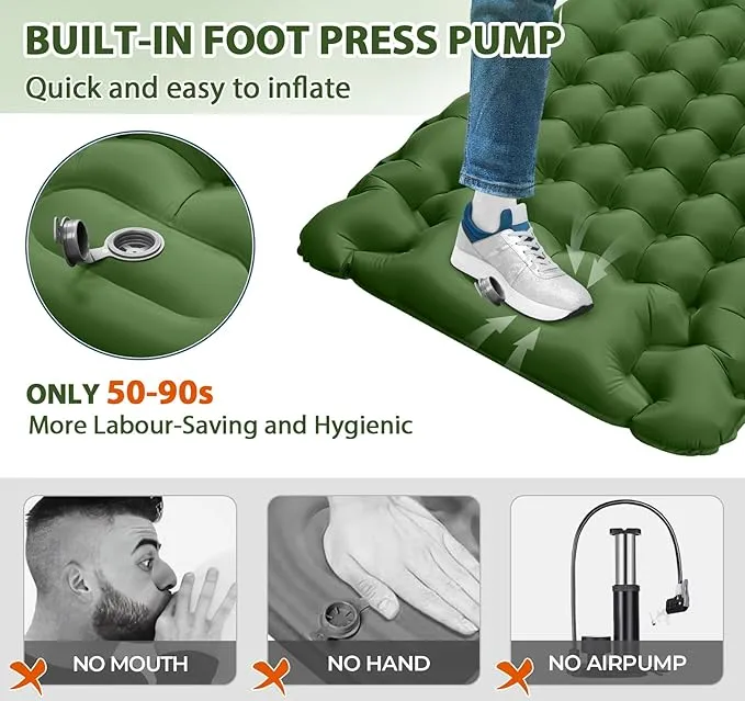 Sleeping Pad for Camping Large,79×28×4"Inflatable Camping Pad Built-in Foot Pump and Pillow,Single Camping Air Mattress,Ultralight & Portable Camping Mattress Sleeping Pad for Hiking,Tent,Army Green