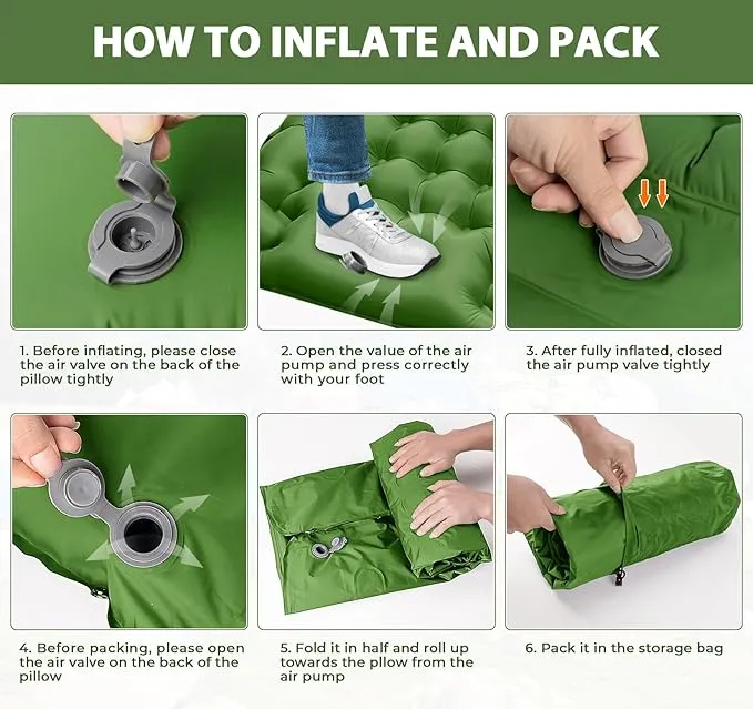 Sleeping Pad for Camping Large,79×28×4"Inflatable Camping Pad Built-in Foot Pump and Pillow,Single Camping Air Mattress,Ultralight & Portable Camping Mattress Sleeping Pad for Hiking,Tent,Army Green