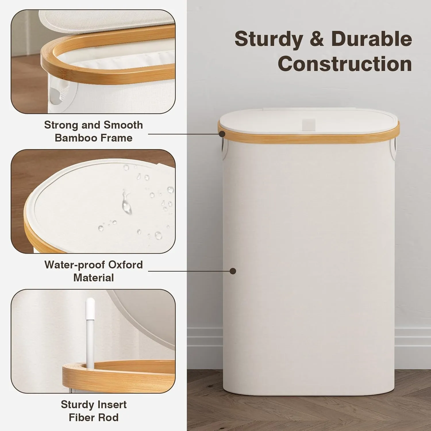 Slim Laundry Hamper with Lid, 60L Small Laundry Basket with Handles&Removable Bag, Thin Dirty Clothes Hampers for Laundry, Narrow Laundry Hampers for Bedroom Aesthetic, Beige