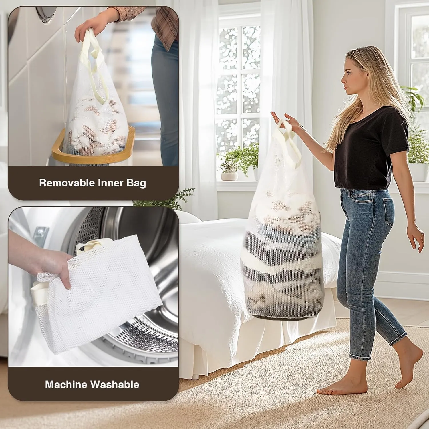 Slim Laundry Hamper with Lid, 60L Small Laundry Basket with Handles&Removable Bag, Thin Dirty Clothes Hampers for Laundry, Narrow Laundry Hampers for Bedroom Aesthetic, Beige