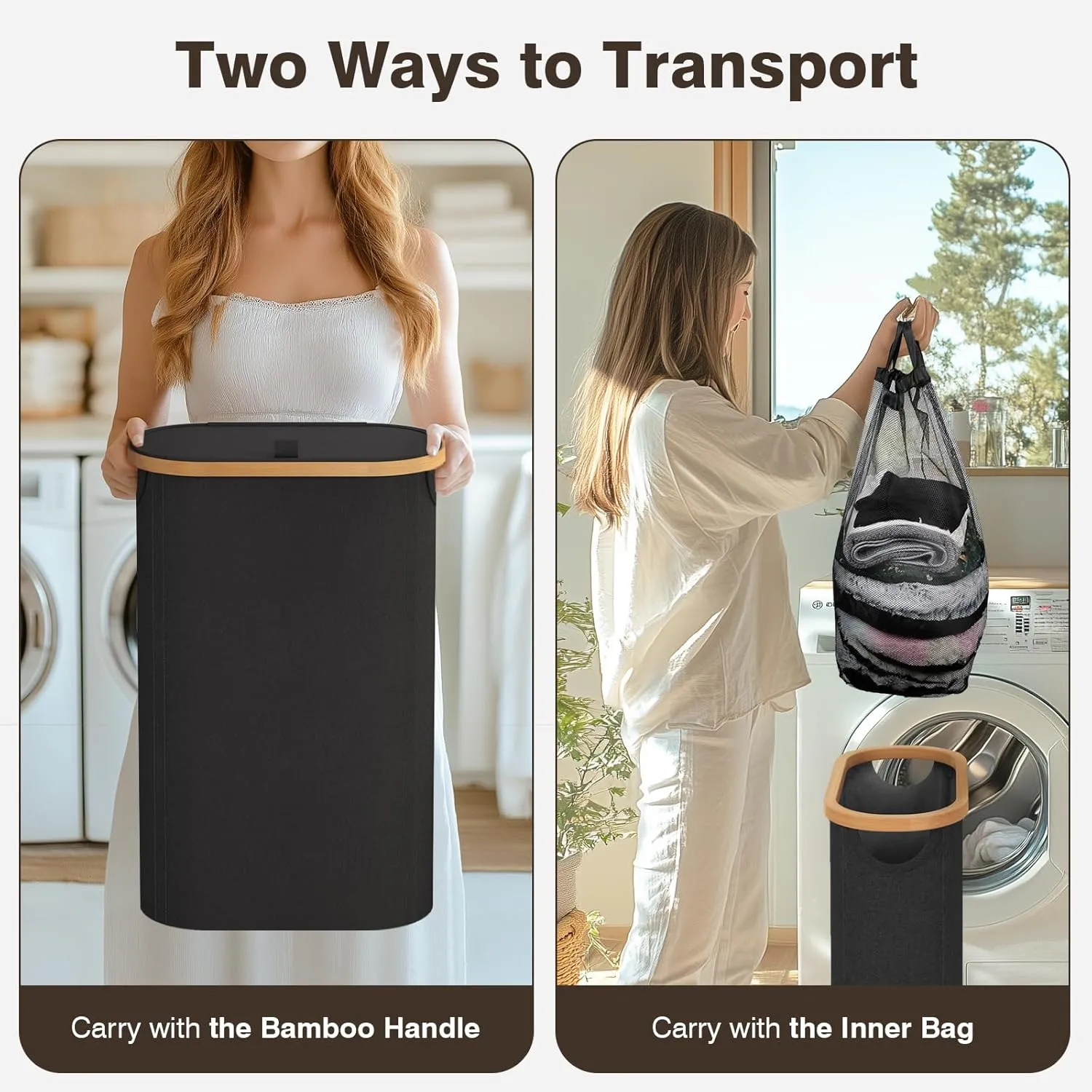 Slim Laundry Hamper with Lid, 60L Small Laundry Basket with Handles&Removable Bag, Thin Dirty Clothes Hampers for Laundry, Narrow Laundry Hampers for Bedroom Aesthetic, Black