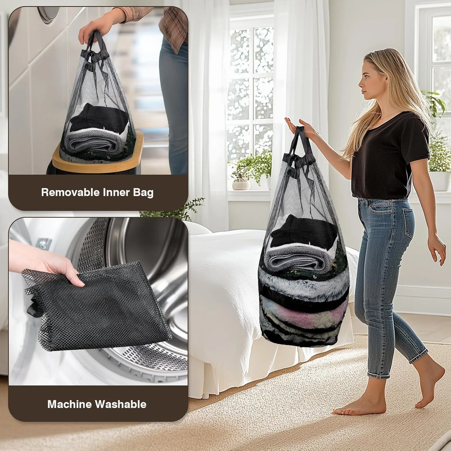 Slim Laundry Hamper with Lid, 60L Small Laundry Basket with Handles&Removable Bag, Thin Dirty Clothes Hampers for Laundry, Narrow Laundry Hampers for Bedroom Aesthetic, Black