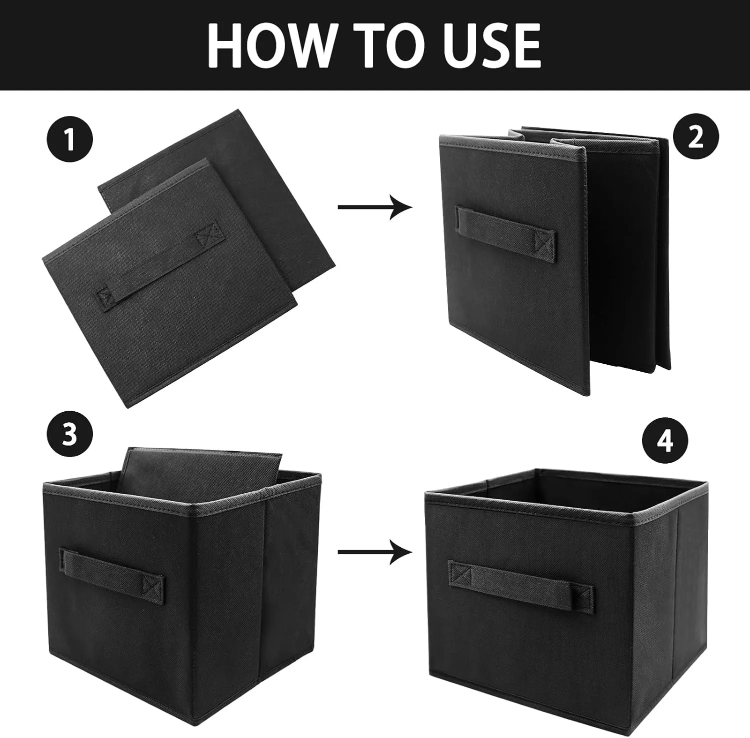 Small Storage Bins[6 Pack] 9.0"x7.5"x7.5" Small Size Fabirc Foldable Closet Toy Organizer Collapsible Cloth Black
