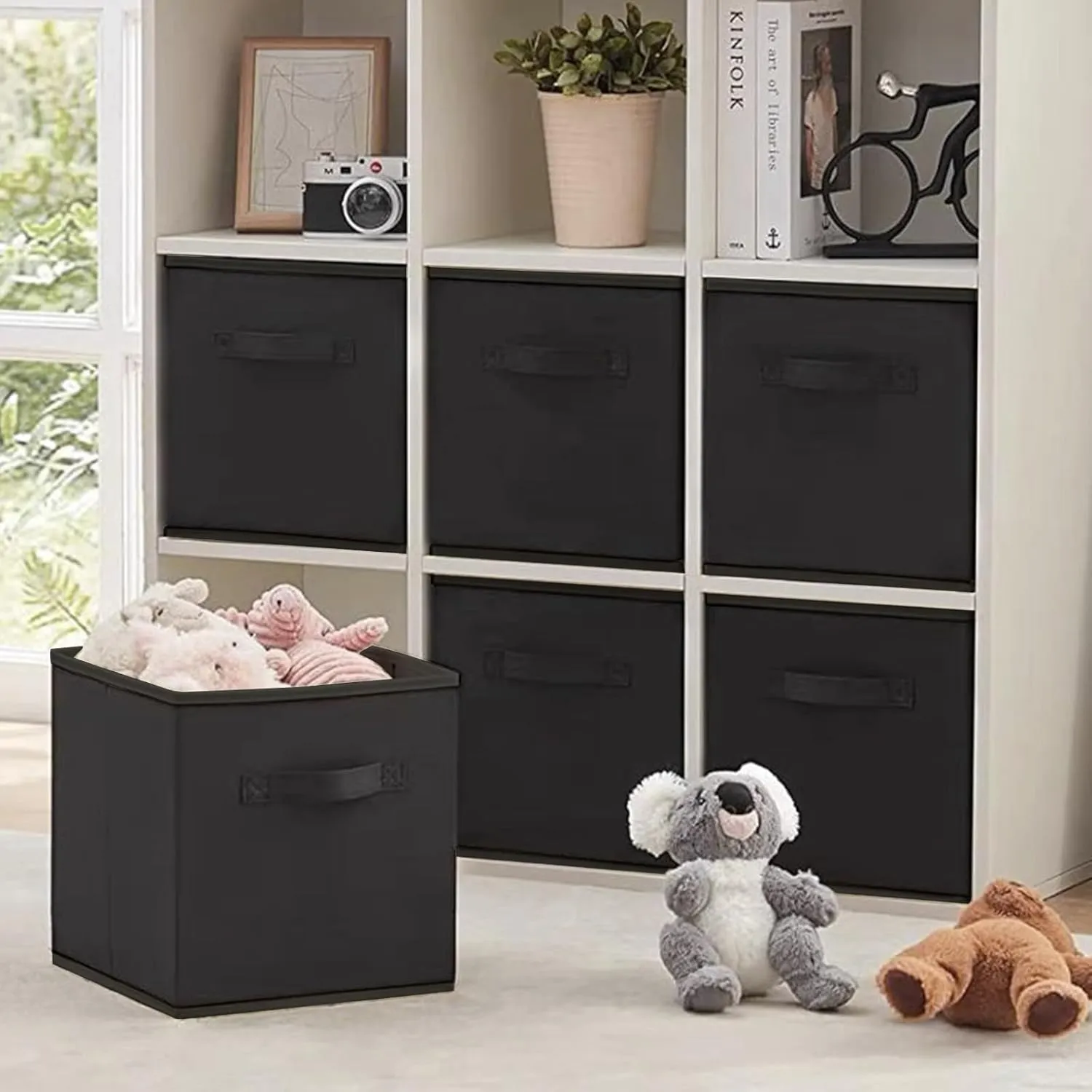 Small Storage Bins[6 Pack] 9.0"x7.5"x7.5" Small Size Fabirc Foldable Closet Toy Organizer Collapsible Cloth Black