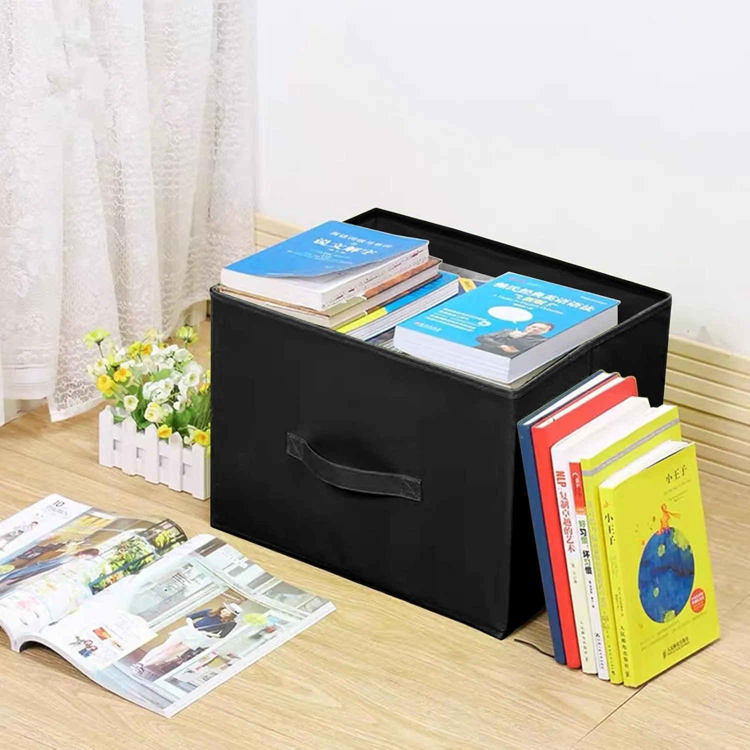 Small Storage Bins[6 Pack] 9.0"x7.5"x7.5" Small Size Fabirc Foldable Closet Toy Organizer Collapsible Cloth Black