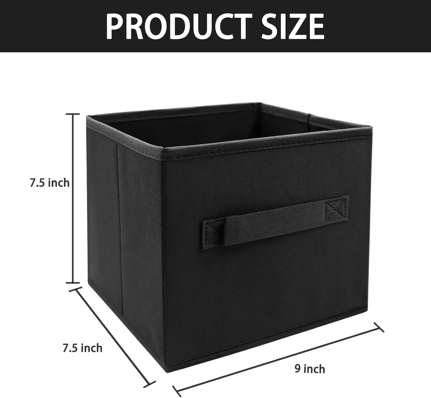 Small Storage Bins[6 Pack] 9.0"x7.5"x7.5" Small Size Fabirc Foldable Closet Toy Organizer Collapsible Cloth Black