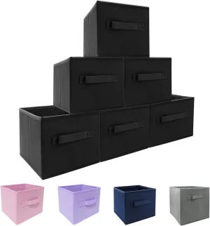 Small Storage Bins[6 Pack] 9.0"x7.5"x7.5" Small Size Fabirc Foldable Closet Toy Organizer Collapsible Cloth Black