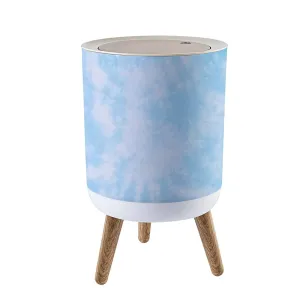 Small Trash Can with Lid Blue Geometric Blue Tie Dye Sky Watercolor White Tie Dye Batik Blue Garbage Bin Wood Waste Bin Press Cover Round Wastebasket for Bathroom Bedroom Diaper Office Kitchen