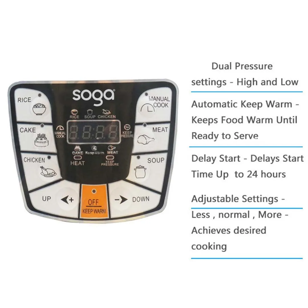SOGA Stainless Steel Electric Pressure Cooker 12L Nonstick 1600W