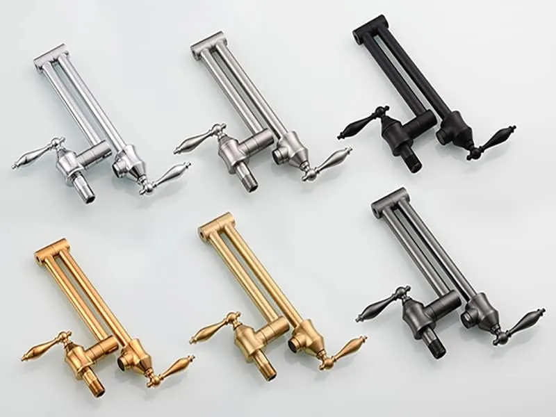 Solid Brass Antique Wall Mounted Folding Faucet Double Switch Foldable Kitchen Sink Pot Filler Faucet Black (Dual Function Nozzle)