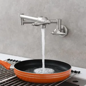 Solid Brass Antique Wall Mounted Folding Faucet Double Switch Foldable Kitchen Sink Pot Filler Faucet Brushed Nickel