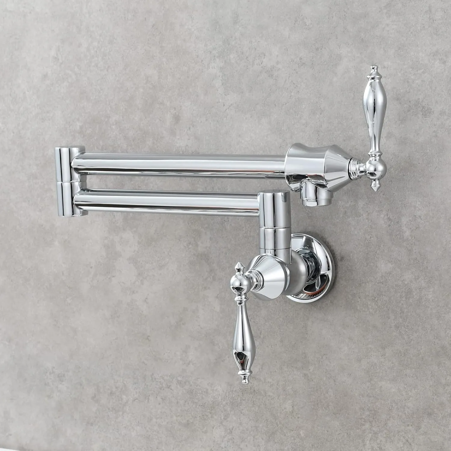 Solid Brass Antique Wall Mounted Folding Faucet Double Switch Foldable Kitchen Sink Pot Filler Faucet Chrome Plating