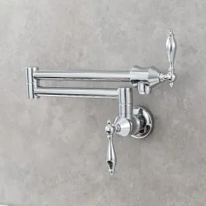 Solid Brass Antique Wall Mounted Folding Faucet Double Switch Foldable Kitchen Sink Pot Filler Faucet Chrome Plating