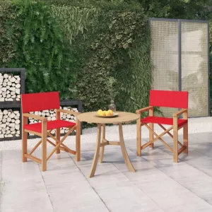 Solid Teak Wood Director's Chairs Set of 2, Red Foldable Outdoor Lounge Chairs for Patio Garden Beach Camping