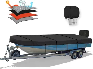 Solim 16FT Jon Boat Cover with Motor Cover, 900D PU Waterproof Heavy Duty Mooring Cover, Trailerable Marine Grade Polyester Canvas Replacement for Jon Boat 16' Long Beam Width Up to 75 in, Black