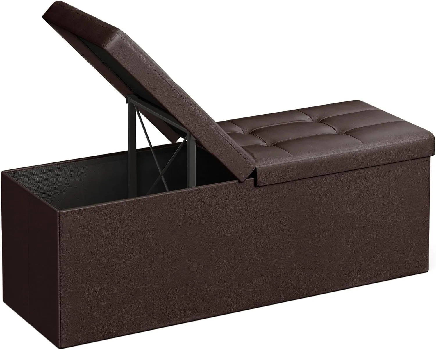 SONGMICS MAZIE Collection - 43 Inches Storage Ottoman Bench with Flipping Lid, Storage Chest with Iron Frame Support, Load 660 lb, for Living Room, Bedroom, Synthetic Leather, Brown ULSF75BR